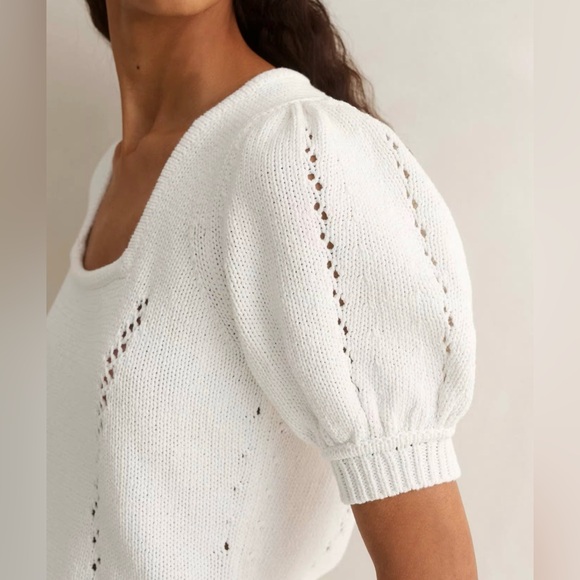 ME+EM Ivory Knit Puff Sleeve chunky square neck tee - Picture 2 of 11